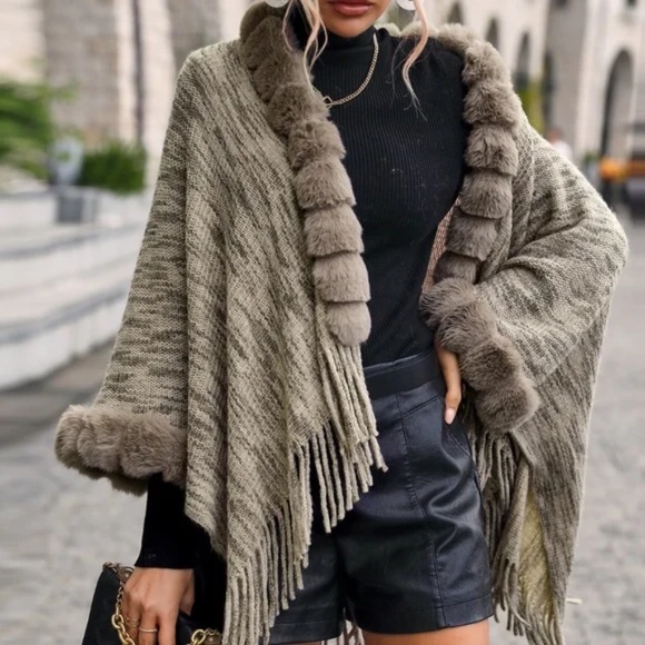 BellanBlue Sweaters - Classic Light Brown Vegan Fur Tassel Hem Cardigan Winter